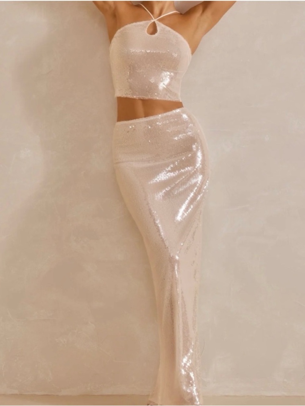 Oh Polly Sequin Maxi Skirt + Halter Top Set